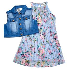 Girls &#40;4-6x&#41; Rare Editions 3pc. Floral Chiffon w/Denim Vest Dress