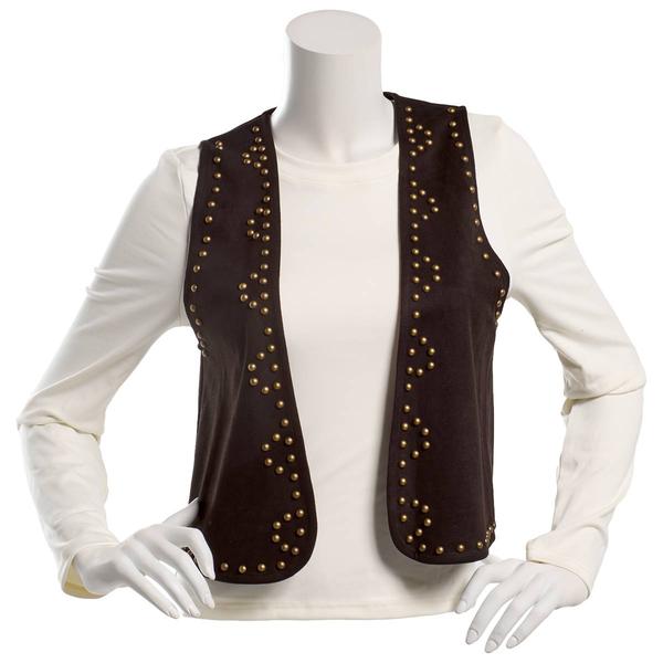 Juniors Love Tree Stretch Suede Stud Open Vest