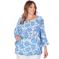 Plus Size Heart''s of Palm Embraceable Blue Printed Crinkle 3/4 S - image 1