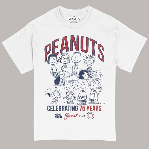 Young Mens Peanuts Group 75 Years Graphic Tee - image 