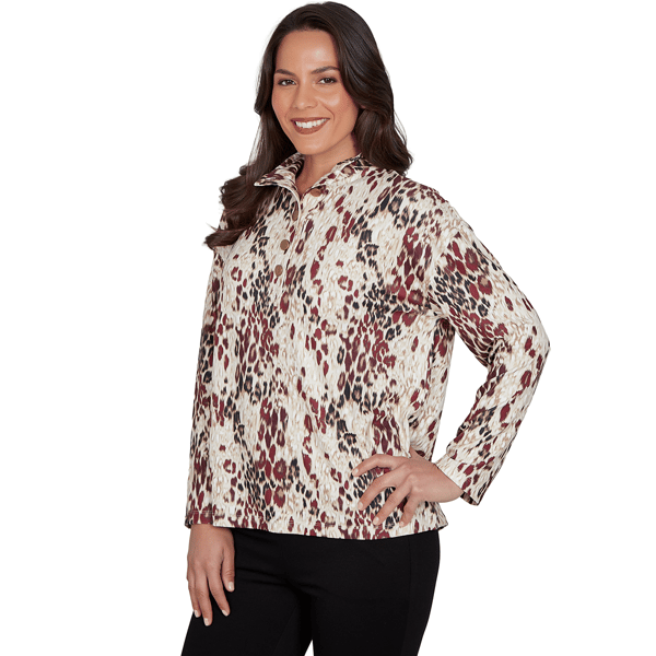 Petite Emaline Country Code Mock Neck Leopard Blouse