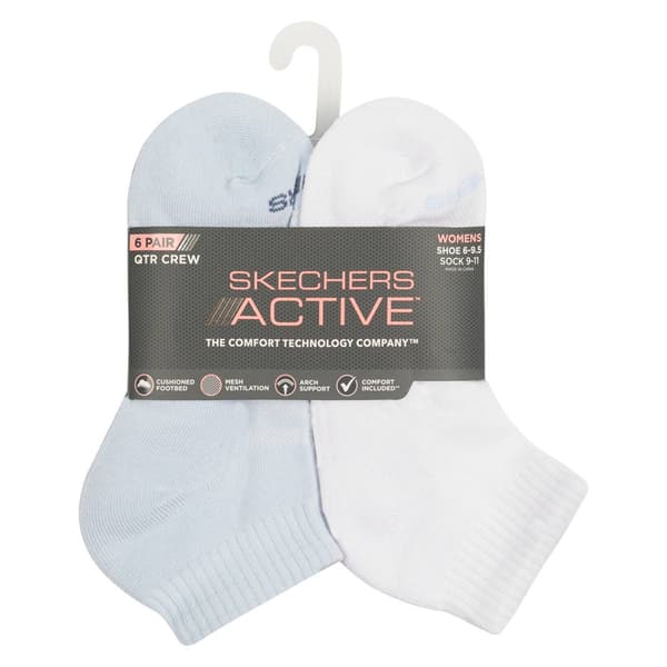 Womens Skechers 6pk. 1/2 Terry Quarter Crew Socks