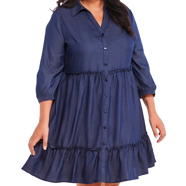 Plus Size Mlle Gabrielle Faux Denim Babydoll Shirtdress