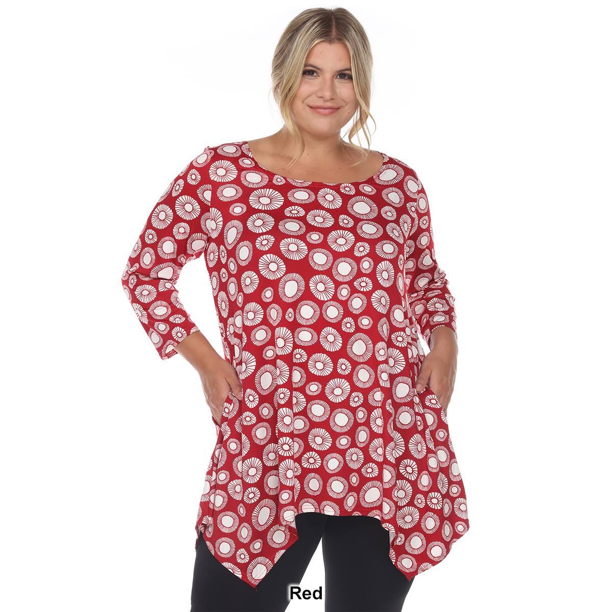Plus Size White Mark Printed Geometric Circle Tunic