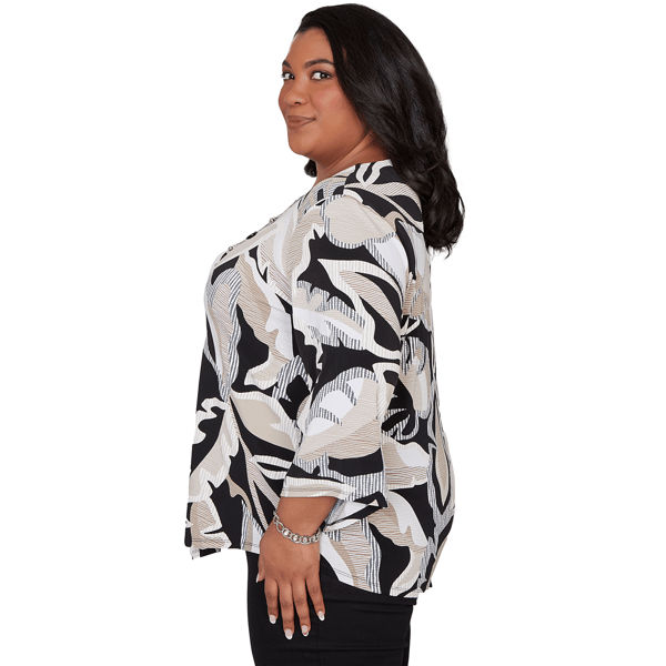 Plus Size Alfred Dunner Detail Driven 3/4 Sleeve Palm Leaf Blouse