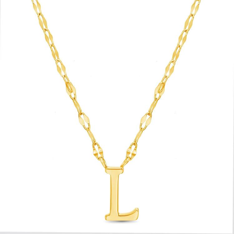 Sterling Silver Gold Polished L Initial Pendant Necklace