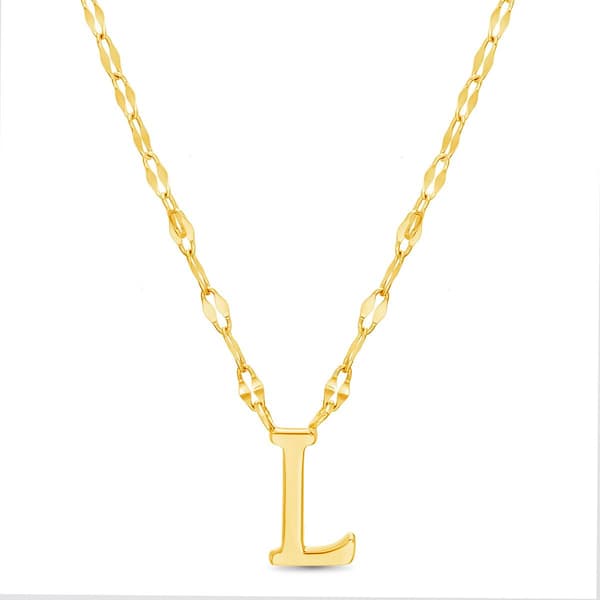 Sterling Silver Gold Polished L Initial Pendant Necklace - image 
