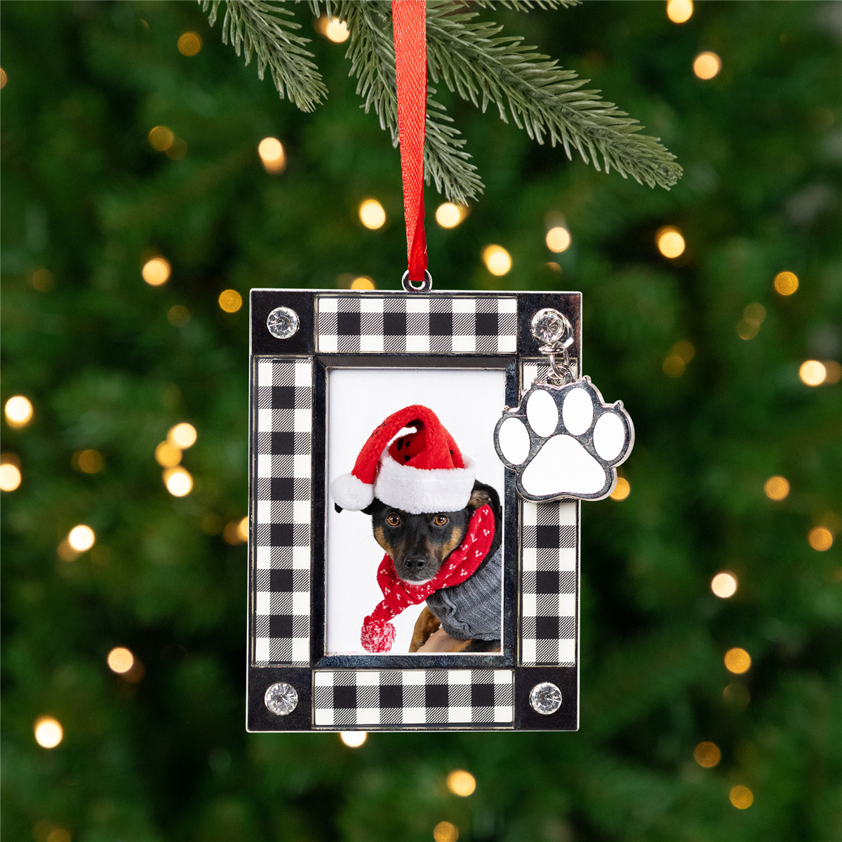 Northlight Paw Print Plaid Pet Photo Frame Christmas Ornament