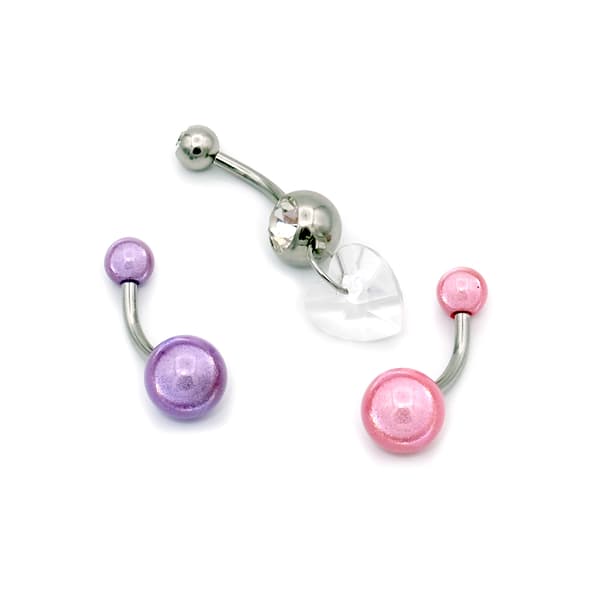 3pc. 14-Gauge Surgical Steel Heart & Beads Belly Banana Set