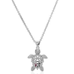Silver Plated & CZ 3D Turtle Pendant Necklace