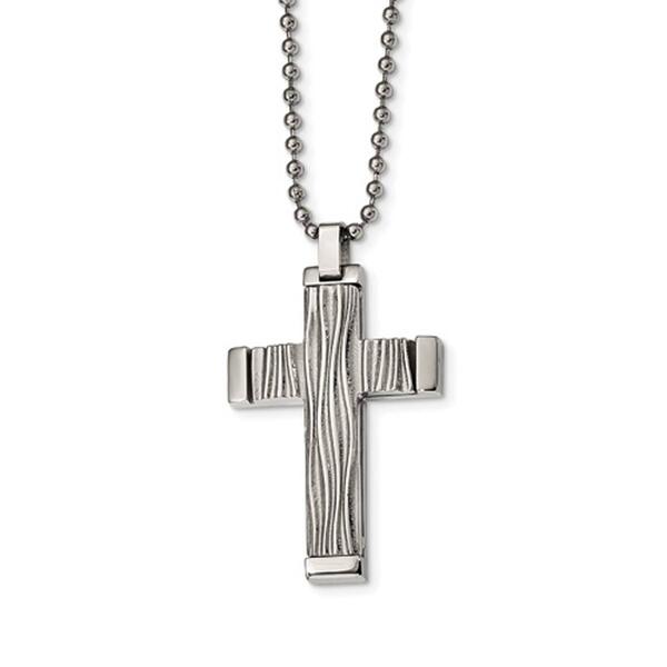 Mens Gentlemen's Classics&#40;tm&#41; Polished Wave Design Cross Necklace - image 
