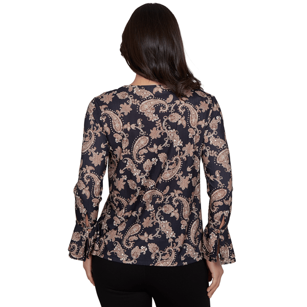 Womens Emaline Country Code Long Flounce Sleeve Paisley Blouse