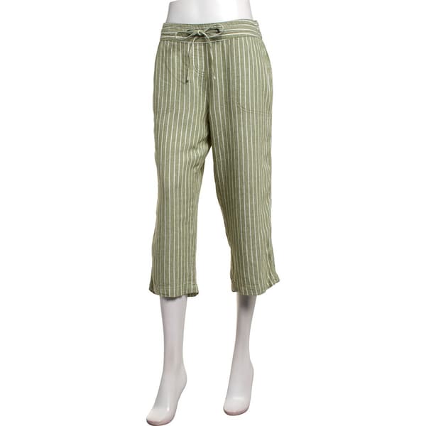 Womens Per Se Drawstring Waist Wide Leg Pinstripe Linen Capris - image 
