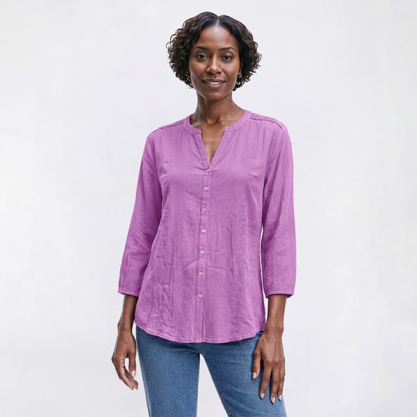 Womens Preswick & Moore(R) 3/4 Sleeve Gauze Button Front Blouse - image 
