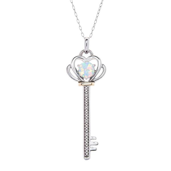 Gemstone Classics&#40;tm&#41; Opal & Diamond Key Pendant Necklace - image 