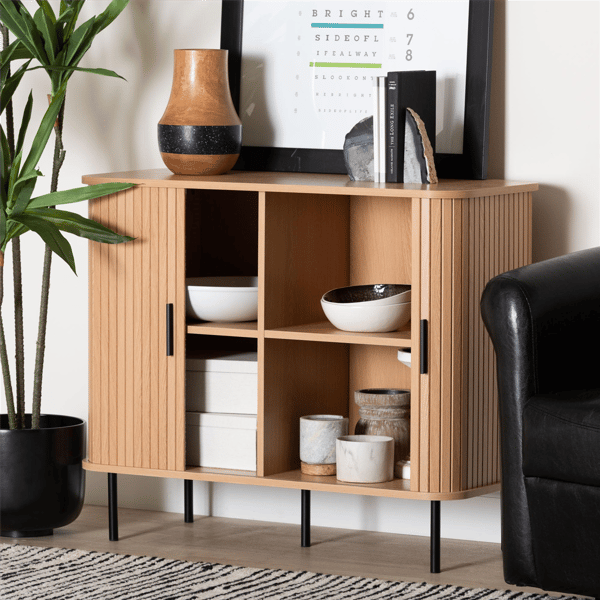 Baxton Studio Lucia Fluted Wood Storage Cabinet