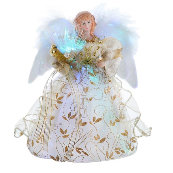 Kurt Adler Gold Angel Tree Topper w/ Color Changing LED - image 