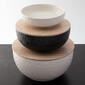 Thirstysone Set of 3 Ceramic Bowls w/ 2 Wood Lids - image 1