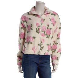 Juniors No Comment Rose Sherpa Mock Neck Zip Up Jacket