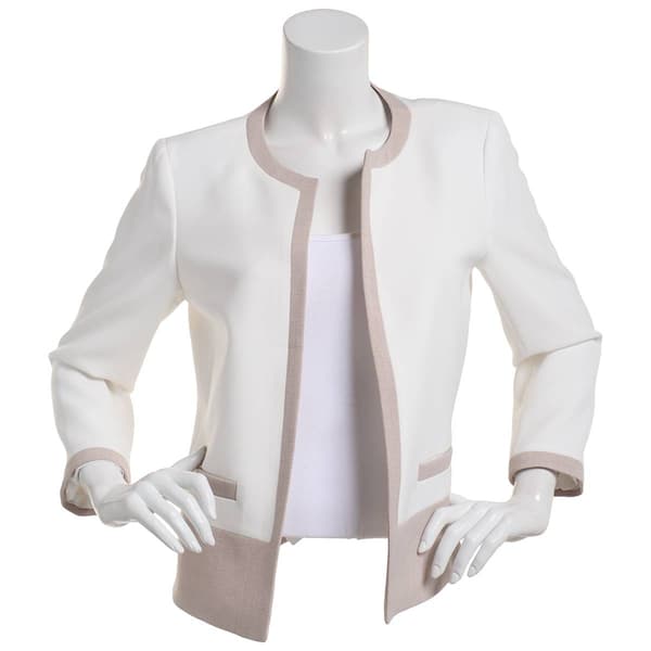Plus Size Kasper Long Sleeve Open Color Block Jacket