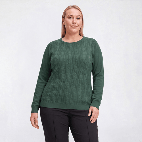 Plus Size Napa Valley Long Sleeve Cable Knit Front Sweater