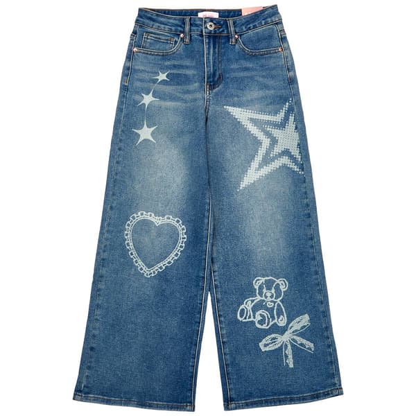 Girls (7-14) YMI(R) Tattoo Print Wide Leg Jeans - image 