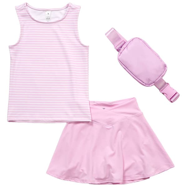 Girls (7-14) Yogalicious(R) 3pc. Sleeveless Striped Tank w/ Skort - image 