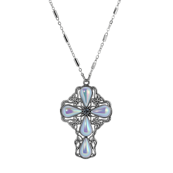 Symbols of Faith Silver Tone AB Crystal Pendant Cross Necklace - image 