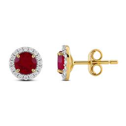 Gemstone Classics(tm) Lab Grown Ruby Crown Halo Stud Earrings