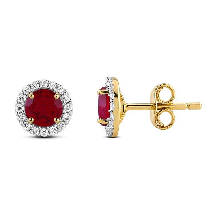 Gemstone Classics(tm) Lab Grown Ruby Crown Halo Stud Earrings