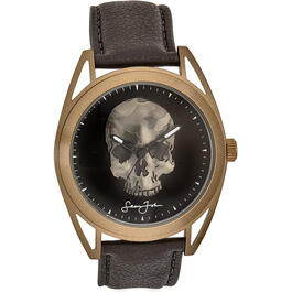 Mens Sean John Gold-Tone 3D Skull Brown Strap Watch SJ0010GD
