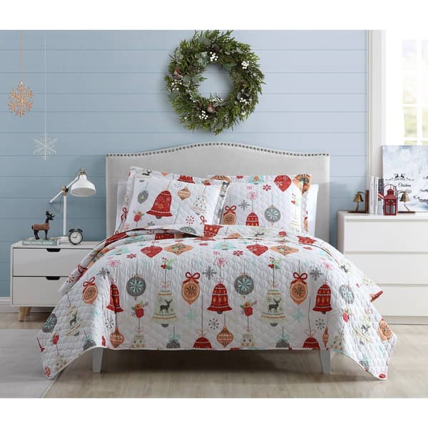 Spirit Linen Home(tm) Holiday Bells Quilt Set - image 