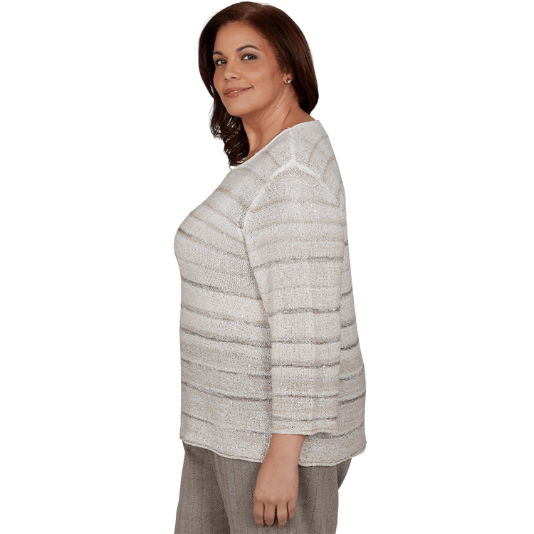 Plus Size Alfred Dunner Regent Street Sequin Stripe Sweater