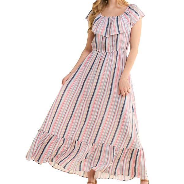 Womens Absolutely Famous Ruffle Trim Stripe Maxi Dress