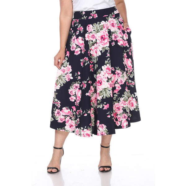 Plus Size White Mark Tasmin Floral Flare Midi Skirt - image 
