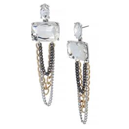 Steve Madden Crystal Stone Gems & Chains Chandelier Earrings