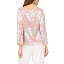 Womens MSK 3/4 Sleeve Floral Shimmer Flyaway Blouse