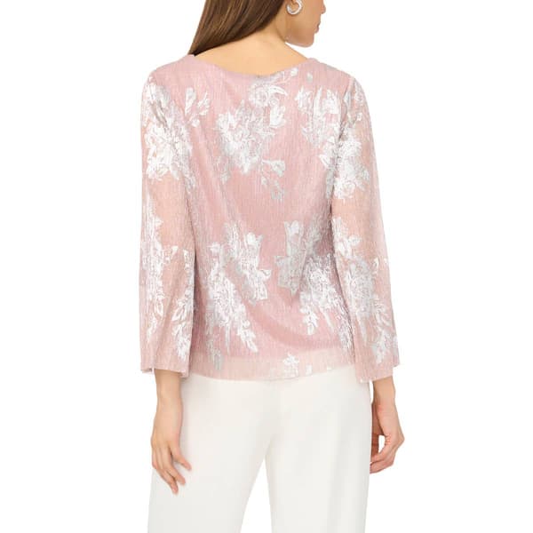 Womens MSK 3/4 Sleeve Floral Shimmer Flyaway Blouse
