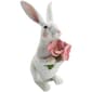 Resin White Bunny Holding Pink Flowers Statue - image 1
