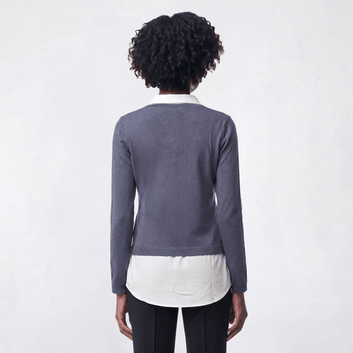 Womens Adrianna Papell Long Sleeve V-Neck 2Fer Solid Sweater