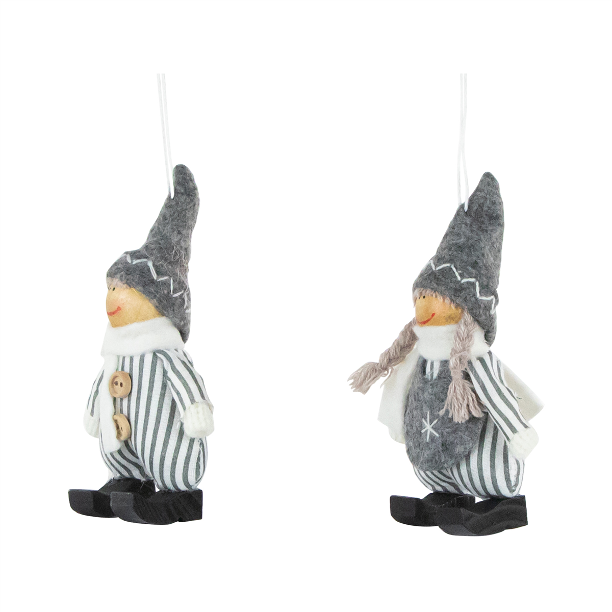Northlight Plush Striped Boy & Girl Christmas Ornaments- Set of 2