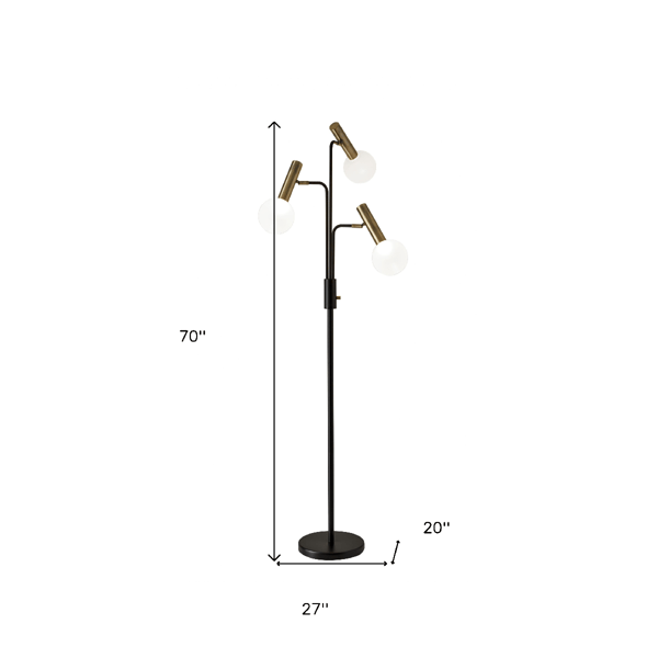 HomeRoots 70in. Black & Bronze Three Light LED Tree Floor Lamp