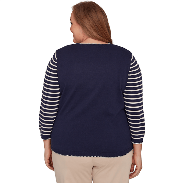 Plus Size Alfred Dunner Saratoga Springs Striped Heart Sweater