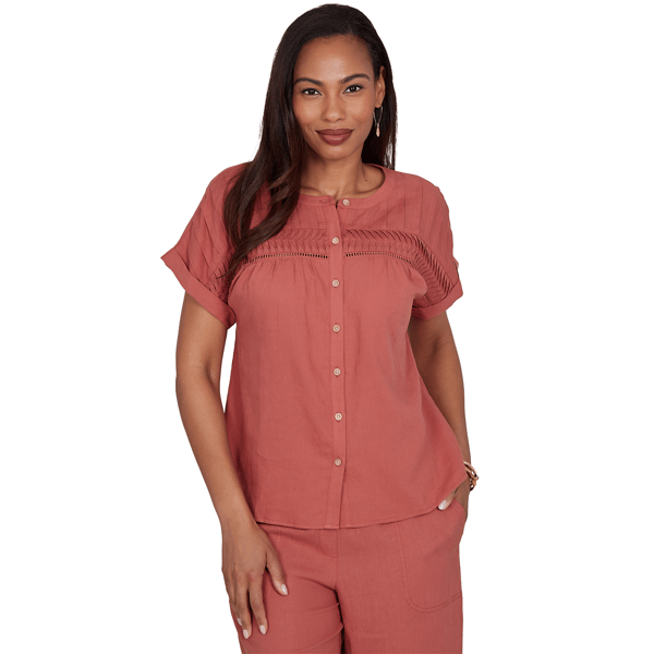 Womens Ruby Rd. Sedona Escape Short Sleeve Pleated Blouse - image 