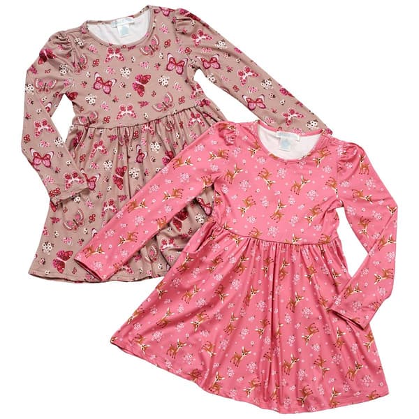 Girls (4-6x) Emma & Elsa 2pk. Deer & Floral Butterfly Dresses - image 
