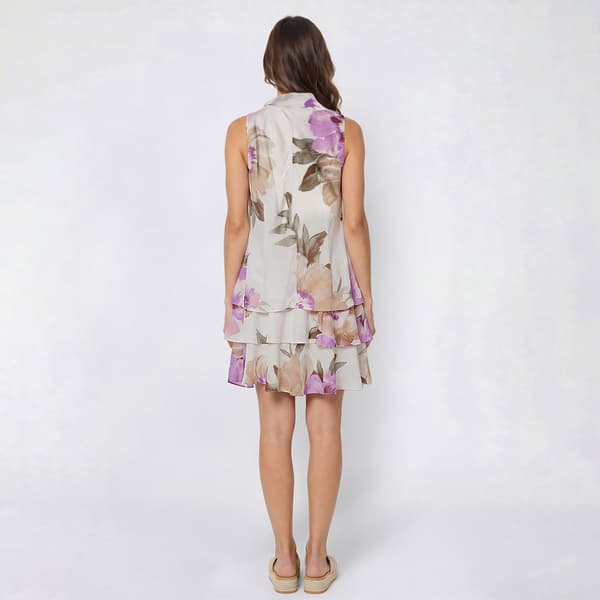 Womens Robbie Bee Sleeveless Tie Neck Ruffle Hem Shift Dress