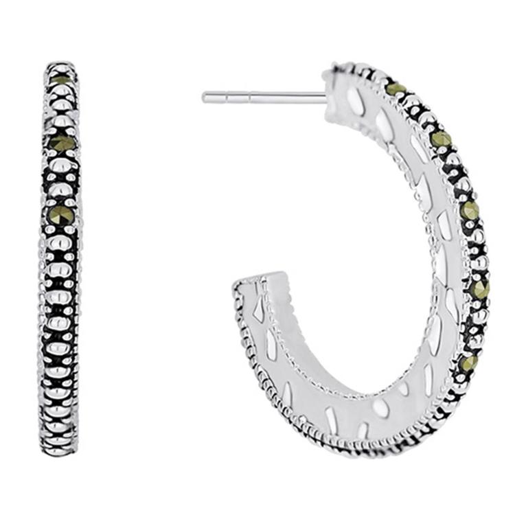 Marsala Silver Plated Marcasite C-Hoop Earrings