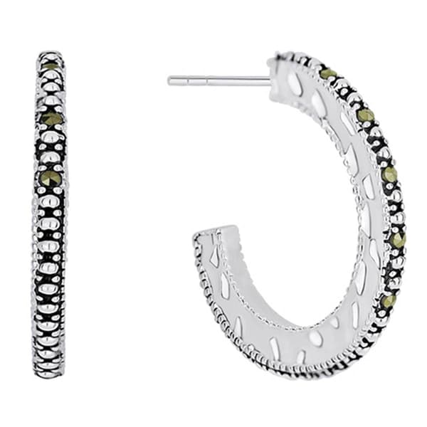 Marsala Silver Plated Marcasite C-Hoop Earrings - image 