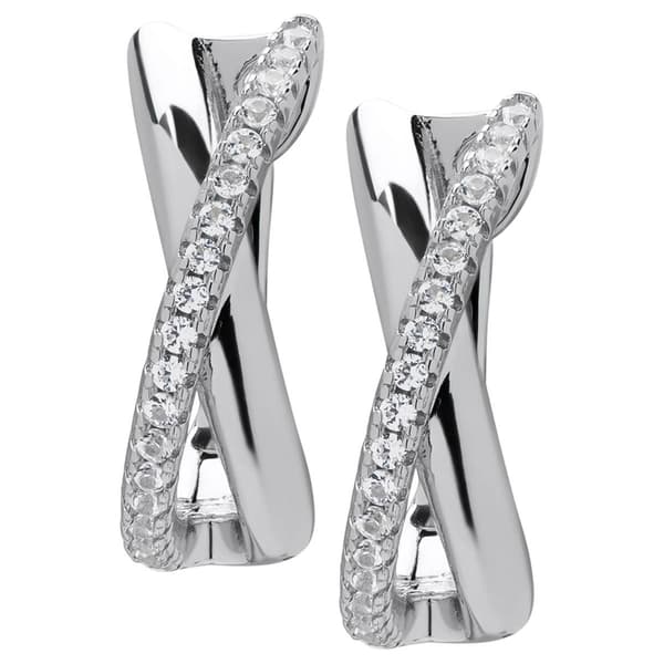 Gianni Argento Lab Grown White Sapphire X Design Hoop Earrings - image 
