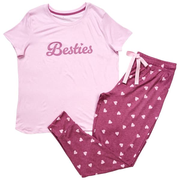 Womens Jaclyn Short Sleeve Besties Hearts Pajama Set